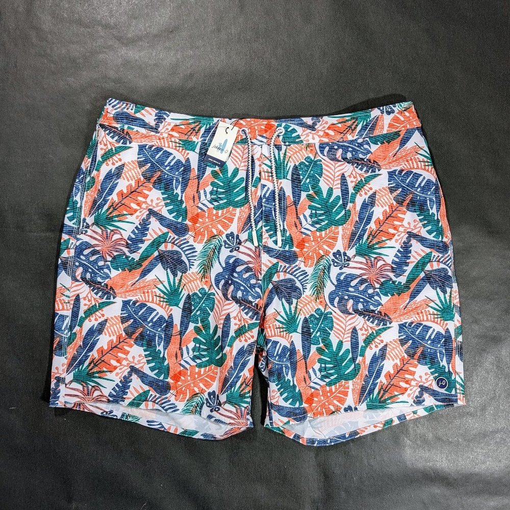 Johnnie-O Men`s Largo Floral Swim Trunks in Conch Size 2XL 40 Orange